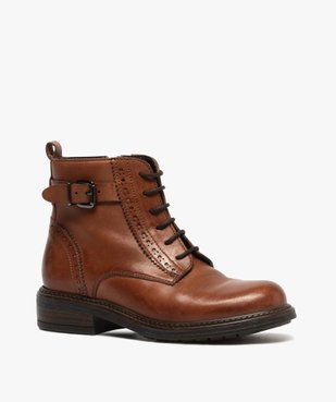 Boots fille dessus cuir ajouré à fermeture lacets et zip vue2 - GEMO (ENFANT) - GEMO
