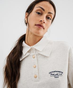 Sweat col polo en molleton doux avec col chemise amovible femme - LuluCastagnette vue3 - LULUCASTAGNETTE - GEMO