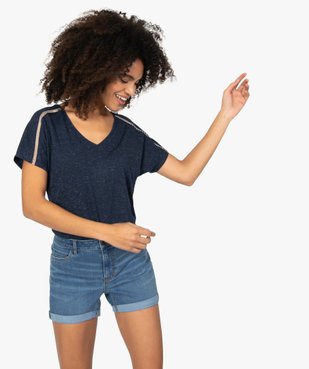 Tee-shirt femme pailleté avec épaules fantaisie vue1 - GEMO(FEMME PAP) - GEMO