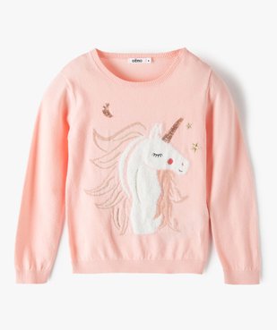Pull fille avec motif animalier pailleté et sequins brodés vue1 - GEMO (ENFANT) - GEMO