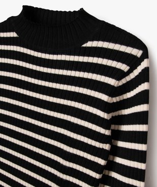 Pull rayé en maille côtelée à col montant fille vue2 - GEMO 4G FILLE - GEMO
