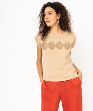 Tee-shirt sans manches avec bande brodée femme vue2 - GEMO(FEMME PAP) - GEMO