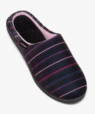 Chaussons femme mules confort à semelle compensée en velours rayé - Isotoner vue5 - ISOTONER - GEMO