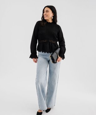 Pull ajouré avec manches chemise femme vue4 - GEMO(FEMME PAP) - GEMO