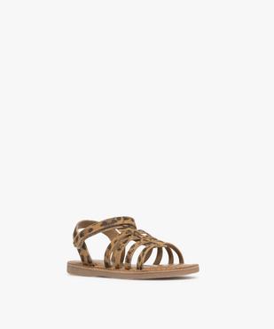 Sandales en cuir imprimé léopard avec bride scratch fille  vue2 - TANEO - GEMO