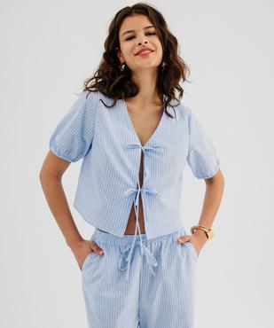 Blouse manches courtes bouffantes avec liens à nouer femme vue2 - GEMO(FEMME PAP) - GEMO