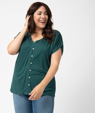 Tee-shirt femme grande taille à col V et boutons fantaisie vue1 - GEMO (G TAILLE) - GEMO
