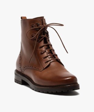 Boots femme à lacets dessus cuir à bordures fleuries vue2 - GEMO (CASUAL) - GEMO