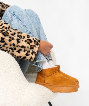 Boots femme fourrées en suédine avec semelle plateforme vue1 - 5 MILES - GEMO