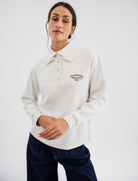 Sweat col polo en molleton doux avec col chemise amovible femme - LuluCastagnette vue4 - LULUCASTAGNETTE - GEMO