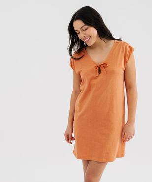 Chemise de nuit manches courtes à col V lacé femme vue1 - GEMO(HOMWR FEM) - GEMO