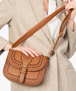 Sac femme forme besace avec devant perforé vue4 - GEMO (ACCESS) - GEMO