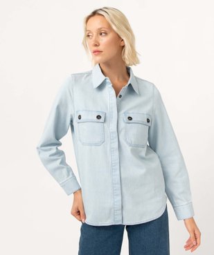 Chemise femme en jean délavé avec poches poitrine vue3 - GEMO