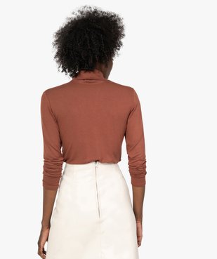 Tee-shirt femme uni avec col roulé et manches longues vue3 - GEMO(URBAIN) - GEMO