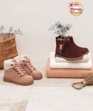Bottes bébé fille en cuir suédé à zip détails petits coeurs - NA! vue2 - NA! - GEMO
