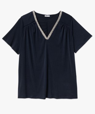 Tee-shirt à manches courtes avec col V brodé femme grande taille vue4 - GEMO (G TAILLE) - GEMO