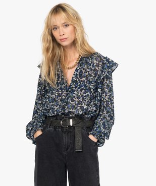 Chemise femme en voile à motifs fleuris avec finitions volantées vue2 - GEMO(FEMME PAP) - GEMO