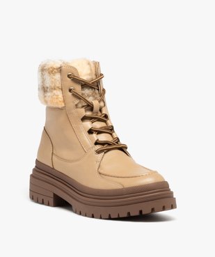 Boots femme fourrées et unies avec col et languette en sherpa  vue3 - GEMO (CASUAL) - GEMO