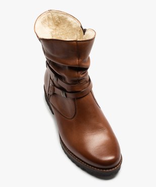 Boots fourrées femme dessus cuir uni à bride décorative – Tanéo vue5 - TANEO - GEMO