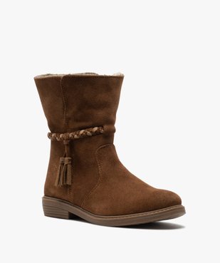 Boots fille unies en cuir fermeture zippée et doublure douce vue2 - GEMO (ENFANT) - GEMO