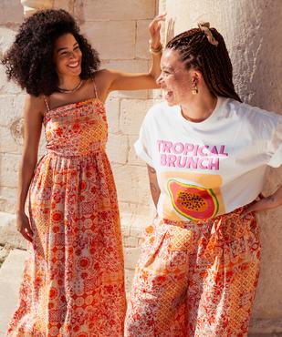 Robe longue à fines bretelles en viscose texturée à dos smocké femme vue7 - GEMO 4G FEMME - GEMO