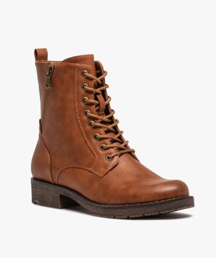 Bottines femme à talon plat unies à lacets vue2 - GEMO (CASUAL) - GEMO
