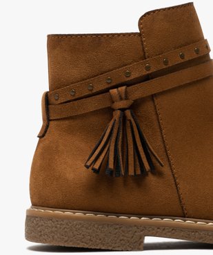 Boots fille unis en suédine avec bride à pompons vue6 - GEMO (ENFANT) - GEMO