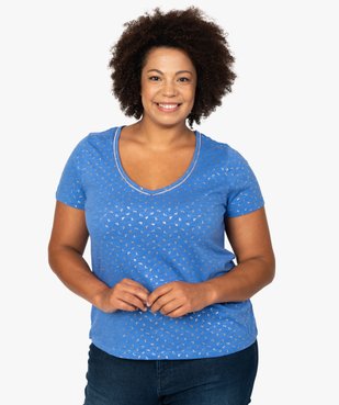 Tee-shirt femme à col V et détails dorés vue1 - GEMO (G TAILLE) - GEMO