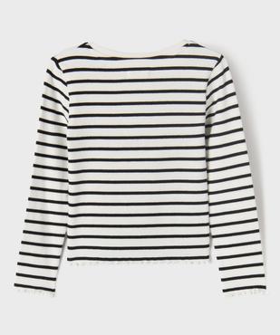 Tee-shirt manches longues à rayures et finition roulottée fille vue6 - GEMO 4G FILLE - GEMO