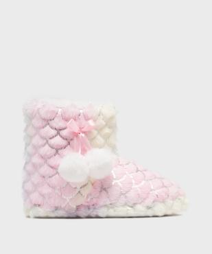 Chaussons boots avec motifs pailletés et pompons fille vue1 - GEMO 4G FILLE - GEMO