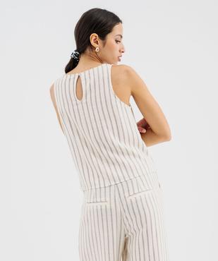 Blouse sans manches unie en viscose et lin à rayures femme vue4 - GEMO 4G FEMME - GEMO