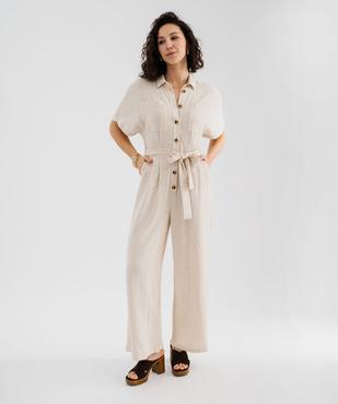 Combinaison pantalon en viscose et lin à haut chemise femme vue2 - GEMO 4G FEMME - GEMO
