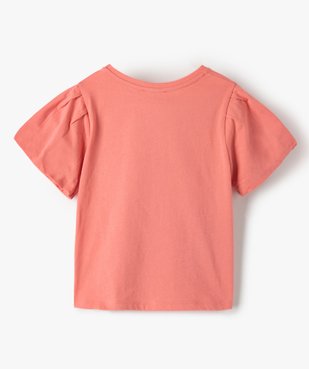 Tee-shirt fille court à manches froncées avec motif poitrine vue3 - GEMO (ENFANT) - GEMO