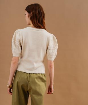 Gilet manches courtes en maille ajourée et dentelle femme vue3 - GEMO(FEMME PAP) - GEMO