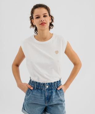 Débardeur femme en jersey de coton à broderie cœur femme vue1 - GEMO(FEMME PAP) - GEMO