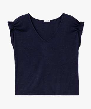 Tee-shirt femme à manches courtes froncées et col V vue4 - GEMO(FEMME PAP) - GEMO
