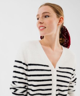 Gilet rayé avec col V en maille duveteuse femme vue2 - GEMO(FEMME PAP) - GEMO