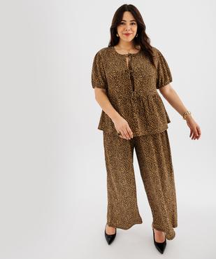 Pantalon fluide en maille gaufrée à motif léopard femme grande taille vue4 - GEMO 4G GT - GEMO