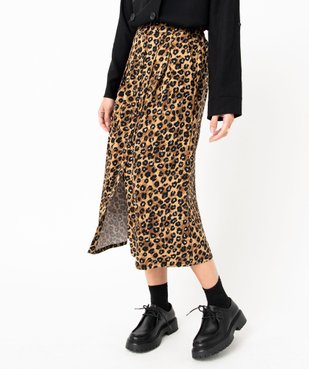 Jupe droite midi à boutons imprimé léopard femme vue2 - GEMO 4G FEMME - GEMO