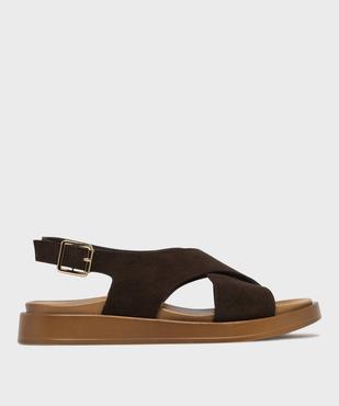 Sandales plates avec brides en cuir croisées femme - Tanéo vue1 - TANEO - GEMO