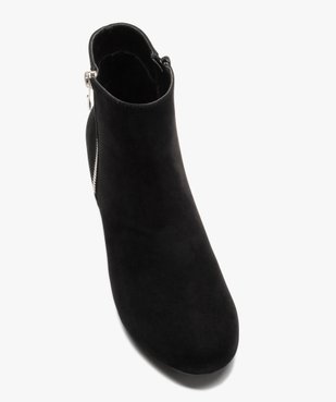 Boots femme à talon carré en suédine unie et zip décoratif vue5 - GEMO(URBAIN) - GEMO