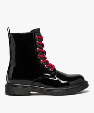 Boots femme rangers à semelle crantée et dessus fantaisie Dessus uni et vernis vue2 - GEMO (CASUAL) - GEMO