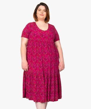 Robe femme longue à col V à motifs fleuris vue1 - GEMO (G TAILLE) - GEMO