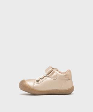 Chaussures premiers pas à semelle intérieure cuir et fermeture scratch bébé fille - Alma vue3 - ALMA - GEMO