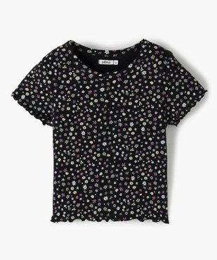 Tee-shirt fille court en nid d’abeille avec manches volantées vue1 - GEMO C4G FILLE - GEMO
