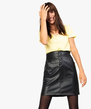 Jupe femme en cuir imitation avec boutons fantaisie vue2 - GEMO(FEMME PAP) - GEMO