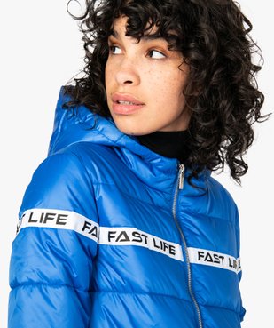 Doudoune femme à capuche et bande imprimée vue2 - FOLLOW ME - Nikesneakers