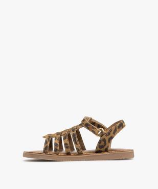 Sandales en cuir imprimé léopard avec bride scratch fille  vue3 - TANEO - GEMO