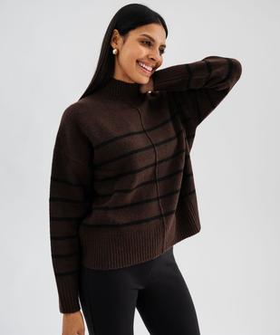 Pull col montant rayé avec couture sur l’avant femme vue1 - GEMO(FEMME PAP) - GEMO