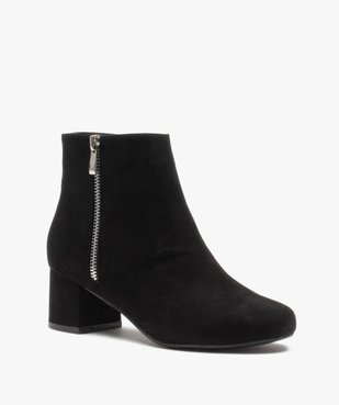 Boots femme à talon carré en suédine unie et zip décoratif vue2 - GEMO(URBAIN) - GEMO